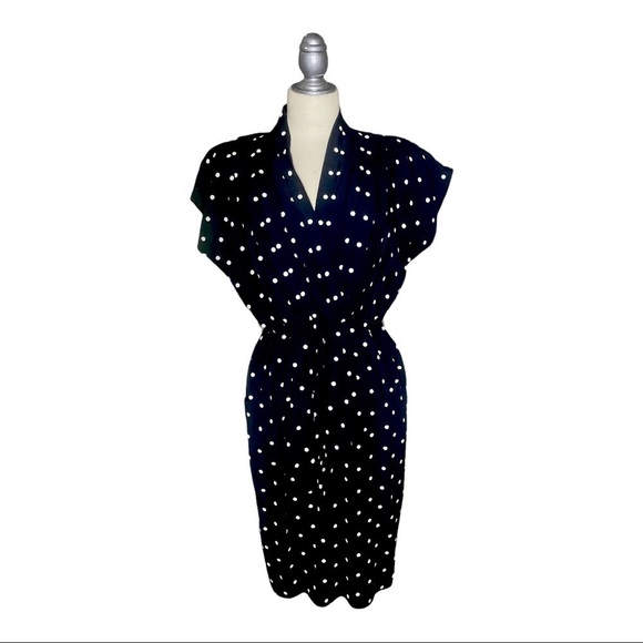 Vintage Union Made Katie Petites Black White Polka Dot Pleat Top Dress 5/6 - Picture 1 of 12
